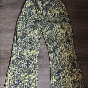 Yellow and Black Textured Wide-Leg Pants